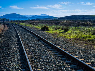 Empty railroad track on countryside in Spain
