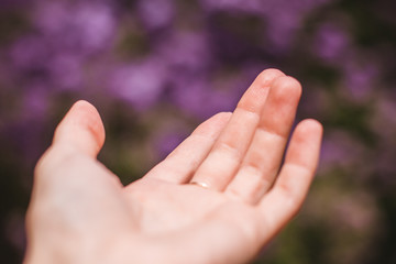 a woman's hand on a lilac background