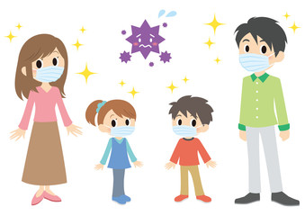 マスクをする親子