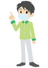 マスクで指差す男性