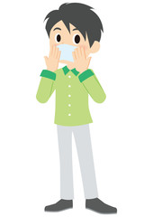 咳をティッシュで抑える男性