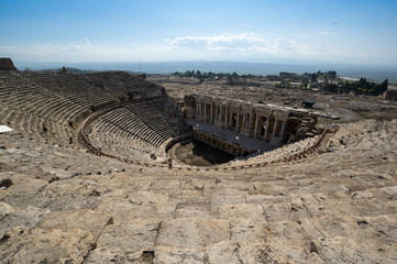 View of ruins of ancient amphitheater in Hierapolis