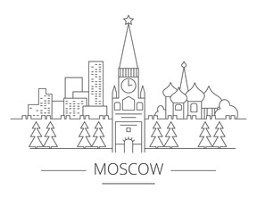 Buildings of the city of Moscow. Kremlin, St. Basil's Cathedral, at home. Linear art