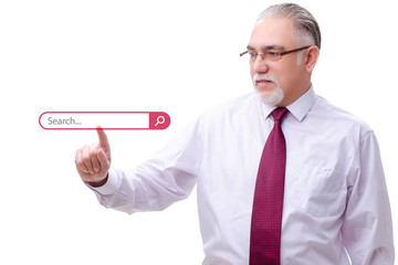 Search concept with businessman pressing button