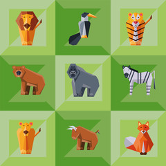 set of icons geometric wild animals