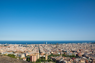 Fototapeta na wymiar Panoramic skyline view of Barcelona city, Catalonia, Spain.