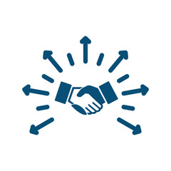 Hand shake with arrows. spread friendship concept.Stock vector illustration isolated on white background