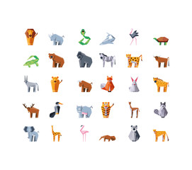 set of icons geometric wild animals
