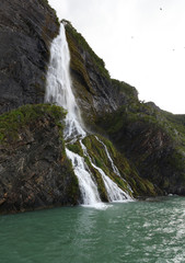 Fototapeta na wymiar Cascada en el Seno Última Esperanza en el Parque Nacional Bernardo O'Higgins