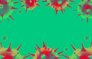 Colorful banner with 3d render of covid-19 virus. Coronovirus background for the message. Paste the information into the empty space.
