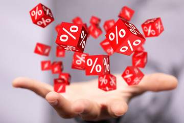 Hand Holding Red Percentage Sign 3d