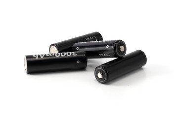 four black batteries isolated