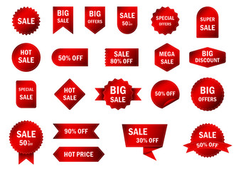set of red sale tags and labels. black friday. banner special price isolated on white background. vector illustration