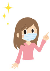 マスクで指差す女性