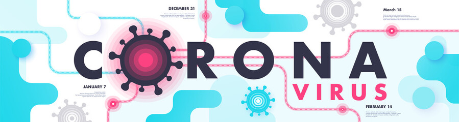 Fototapeta premium COVID-19 pandemic abstract background Illustration. Chinese city of Wuhan. Coronavirus logo, symbol. Timeline Map. Infographics template. Flat vector illustration. Eps 10