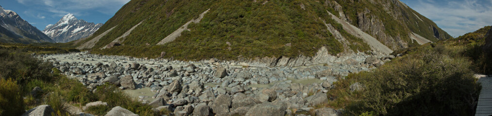 Hooker River on Hooker Valley Track in Mount Cook National Park on South Island of New Zealand