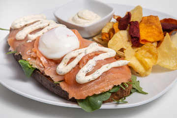 Sandwich with fresh sliced salmon