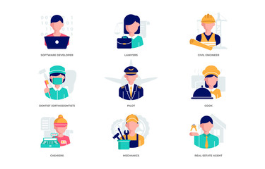 Fototapeta premium Colorful flat design icons set different profession
