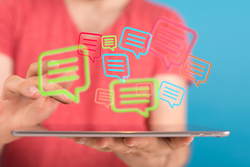 speech bubbles. People Chatting. 3d illustration of a communication concept, relating to feedback 3d