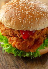burger with crispy kentucky style chicken