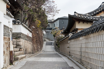 Bukchon Hanok Village, a Korean traditional village in Seoul, South Korea.