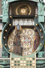Obraz premium Close up of Ankeruhr clock on the Hoher Markt (Market) in Inner City, Vienna, Austria