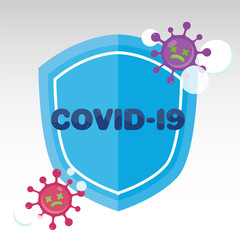 Vector illustration fight covid-19 corona virus. Shield sign protect COVID-19.