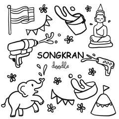 Songkran festival doodle. Water festival is Thai culture. Hand drawing styles for Songkran.