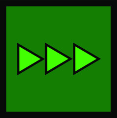 Light green forward button dark green background for music, movie and computer concepts.	