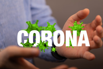 Hologram of coronavirus COVID-2019 on a blue futuristic background. Deadly type of virus 2019-nCoV....