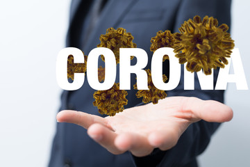 Hologram of coronavirus COVID-2019 on a blue futuristic background. Deadly type of virus 2019-nCoV....