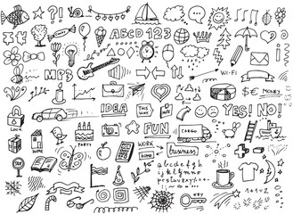 Set of various hand drawn vector doodles