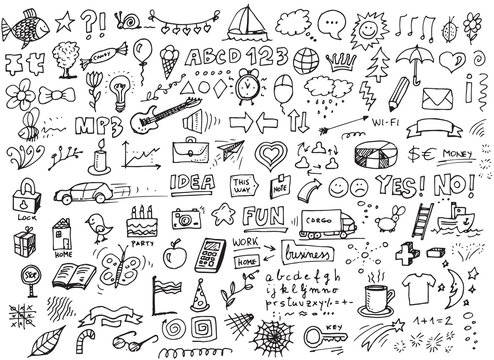Set of various hand drawn vector doodles