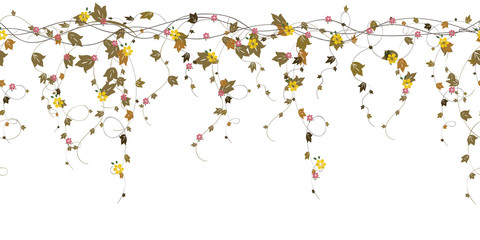 Repeatable autumn leaves with flowers branch vector border design