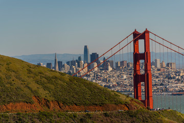 San Francisco, Ca. overlook at the Golden Gate Bridge on a very nice day in the Marin headlands , San Francisco, Ca. skyline in background