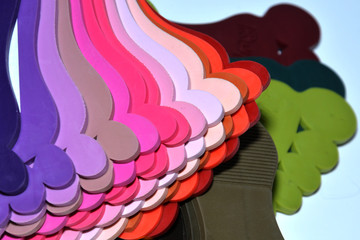 a palette of colors for the production of soles in a shoe factory