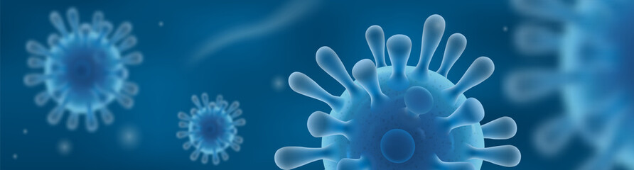 Coronavirus 2019-nCov blue banner set. Respiratory infection causing pneumonia and lung disease. Vector illustration in realistic 3D style.