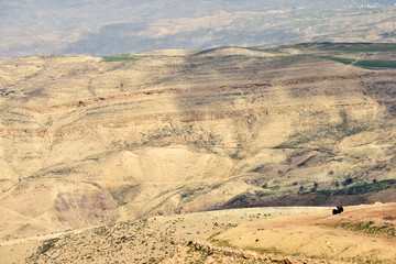 Scenic aerial view from biblical Mount Nebo in Jordan
