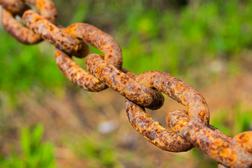 Rusty chain links in a close up