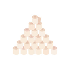 A lot of rolls of toilet paper laid out in a pyramid. Flat vector hand drawn isolated illustration.