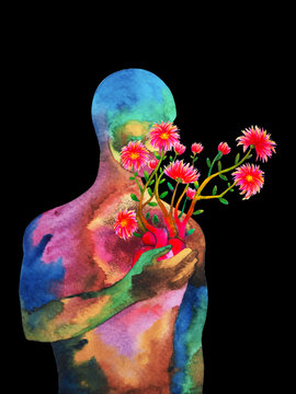 love heart mind mental kindness human art abstract spiritual health watercolor painting illustration design