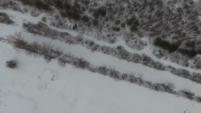 Aerial view of rural road in winter