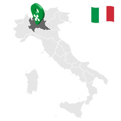 Location of Lombardy on map Italy. 3d Lombardy location sign similar to the flag of Lombardy. Quality map  with regions of Italy. Stock vector. EPS10.