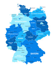 Germany map. Cities, regions. Vector