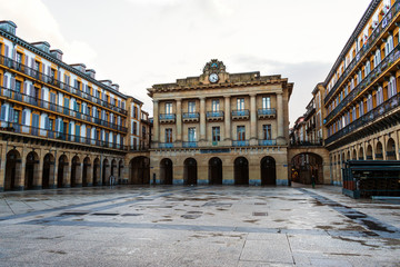 San Sebastian, Spain/Europe; 05/03/2020: The historical Plaza de la Constitucion in San Sebastian, Basque Country, Spain