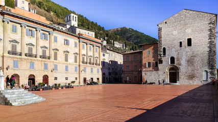 Fototapeta na wymiar The beautiful Big Square of Gubbio in Umbria, Italy