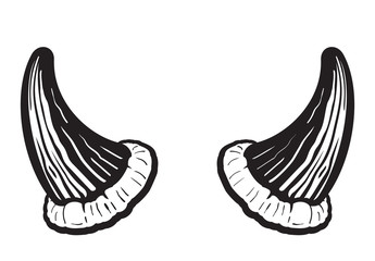Small Animal or Monster Horns Black and White Vector Graphic Illustration