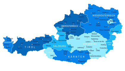 Austria map. Cities, regions. Vector