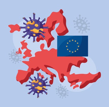 Covid 19 Particles And Europe Map With Flag Eu