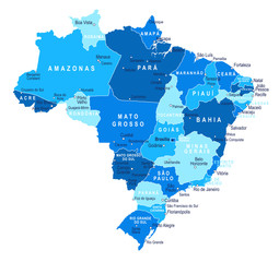 Brazil map. Cities, regions. Vector